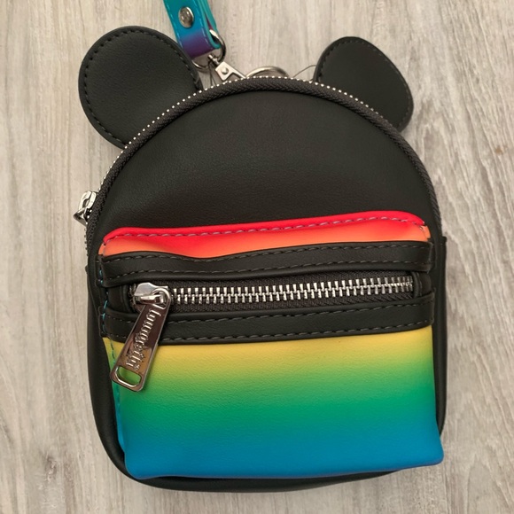 USED-Disney Parks Mickey Mouse Pride Rainbow Loungefly Mini Wristlet Belt Bag - Picture 5 of 7